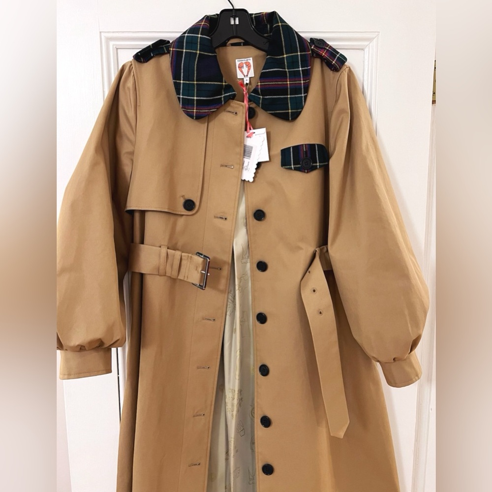 New w/tags SHRIMPS Dexter Trench Coat with Plaid Details - Sz. UK 8/ USA 4 - Picture 7 of 13